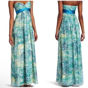 BCBG Maxazria Sz 4 Small  Strapless Long Maxi Dress Blue Green Prom Evening AA17